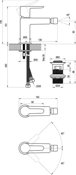 Смеситель для биде Ravak Puri черный X070189 (детальная фотография), для биде