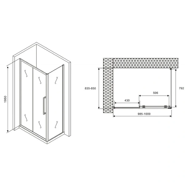 Душевой уголок Abber Schwarzer Diamant AG30100 100х85 см угловой (детальная фотография), прямоугольные