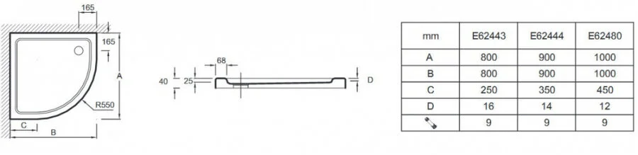 Душевой поддон акриловый Jacob Delafon Flight 90х90 см белый E62444-00 (детальная фотография), низкие до 15 см