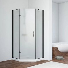 Душевой уголок профиль черный глянцевый стекло сатин Vegas-glass
