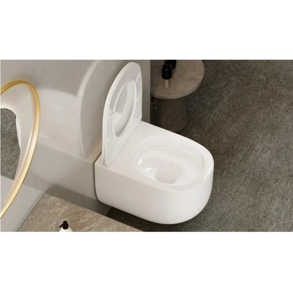 Унитаз подвесной Abber Bequem белый AC1104TN (детальная фотография), безободковые, сиденье с микролифтом , с антивсплеском