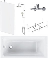 Ванна акриловая AM.PM Gem W90ASET-150D8 150х70 см с каркасом, шторкой, душевой стойкой и смесителем