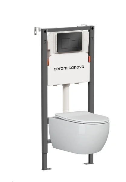 Унитаз с инсталляцией Ceramica Nova Play кнопка черная матовая CN3001_121002MB (детальная фотография)
