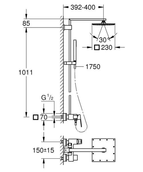 Душевая стойка Grohe Euphoria Cube хром 23147001 (детальная фотография), современные, hi-tech