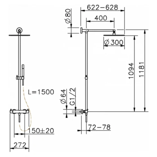 Душевая стойка Cisal Less New черная матовая LNC7801N40 (детальная фотография), современные, hi-tech