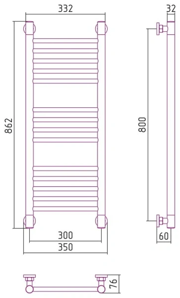 Полотенцесушитель водяной Сунержа Богема+ 30х80 см без покрытия 00-0220-8030 (детальная фотография), современные, hi-tech