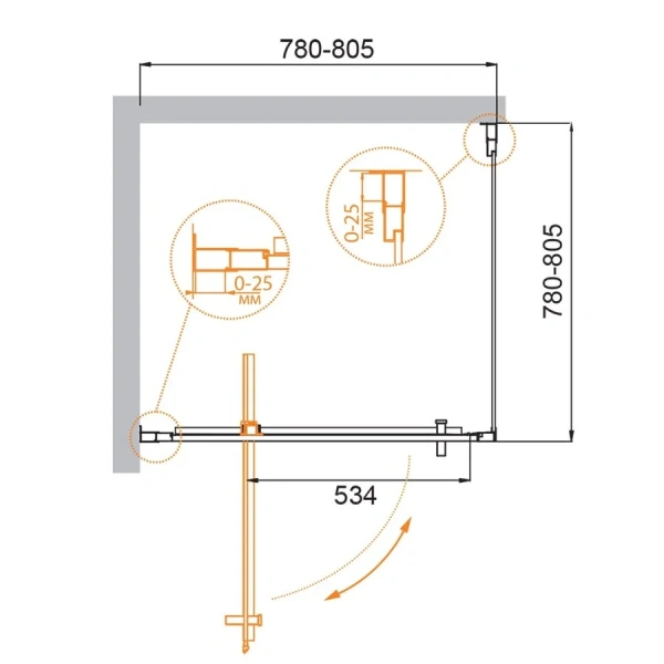Душевой уголок Cezares Molveno 80x80 см профиль хром стекло прозрачное MOLVENO-A-1-80-C-Cr-IV (детальная фотография), квадратные