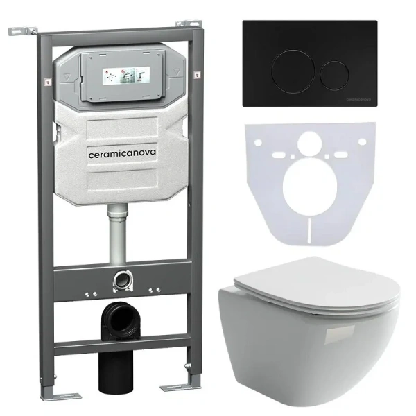 Унитаз с инсталляцией Ceramica Nova Metropol кнопка черная CN4002_1001B_1000 (детальная фотография)