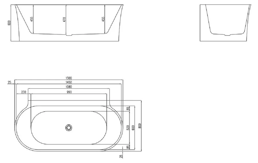 Ванна акриловая BelBagno 150х80 см приставная BB409-1500-800 (детальная фотография), акриловые
