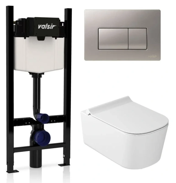 Унитаз с инсталляцией Valsir MEG11PRO с клавишей матовый хром KIT VSCrM 5486 Slim P1 (детальная фотография)