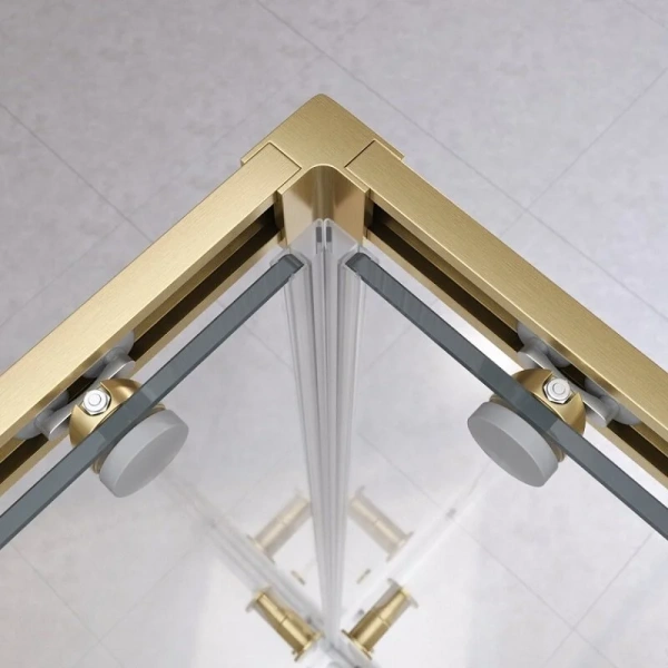 Душевой уголок Cezares Relax 100x100 см профиль брашированное золото стекло прозрачное RELAX-304-A-2-100-C-BORO (детальная фотография), стеклянные, угловые, без поддона