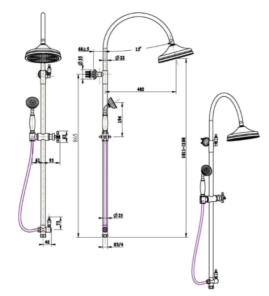 Душевая стойка Boheme Imperiale с верхним душем 402 (детальная фотография), классические, ретро, с элементами керамики