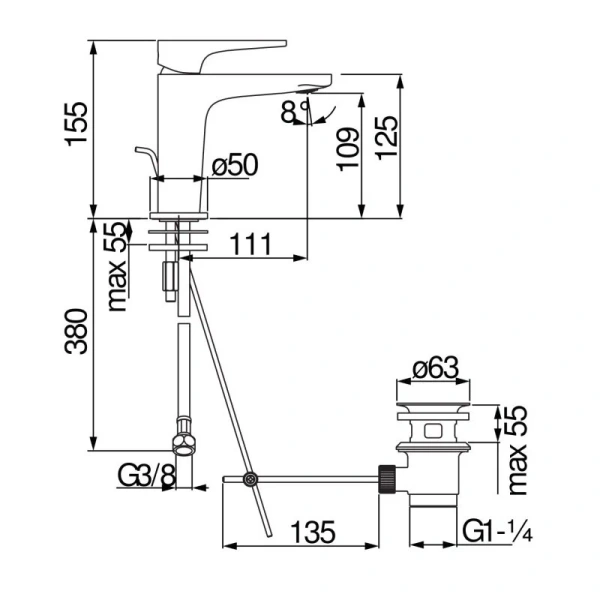 Смеситель для раковины Nobili Yoyo хром YO126118/1CR (детальная фотография), для раковины
