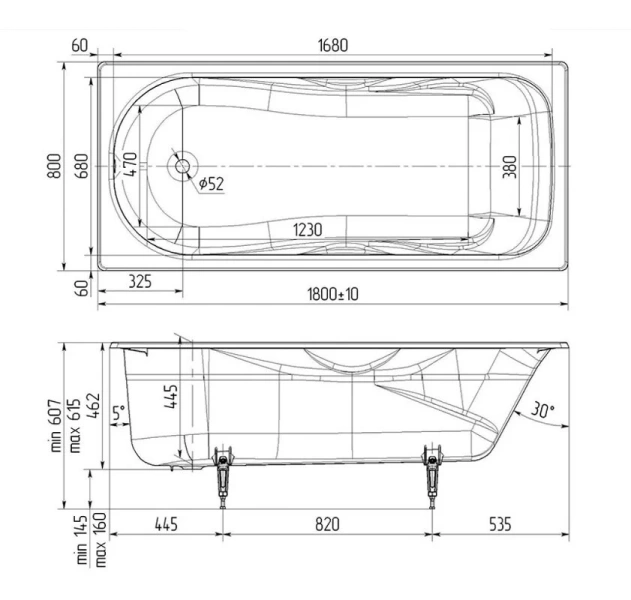 Ванна чугунная Wotte Comfort БП-э00д1475, 180 x 80 см, белый (детальная фотография), современныe, hi-tech