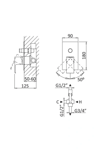 Смеситель для душа Cezares Porta белый матовый PORTA-VDIM-BIO (детальная фотография), для душа