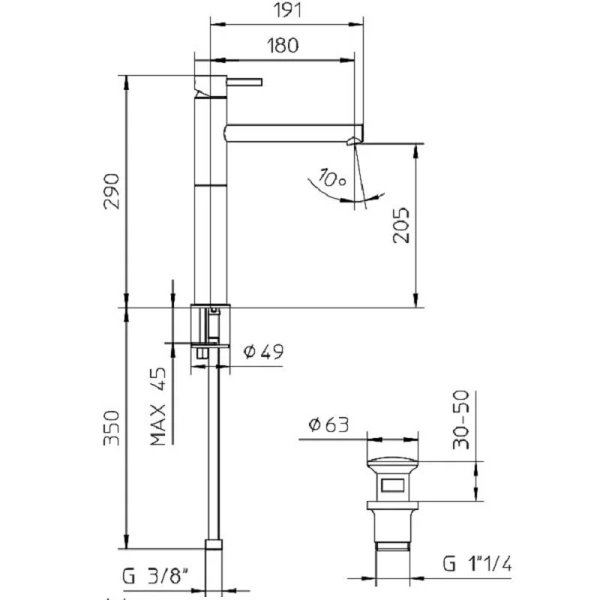Смеситель для раковины Bossini Oki хром Z005303.030 (детальная фотография), для раковины