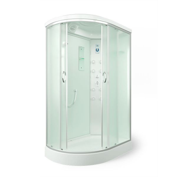 Душевая кабина, задняя стенка белая, стекло матовое, Erlit Comfort ER 4512P-С3 (детальная фотография), с раздвижными дверьми index_1