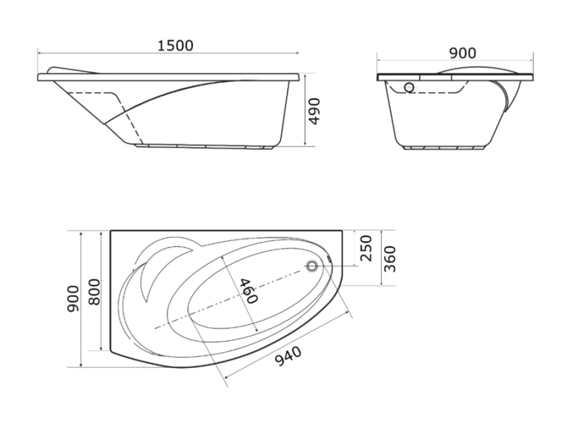 Ванна акриловая 1Marka Julianna 01дж1595лкп / 01дж1595пкп, 150 x 90 см, Премиум, левая/правая, белый (детальная фотография), современныe, hi-tech