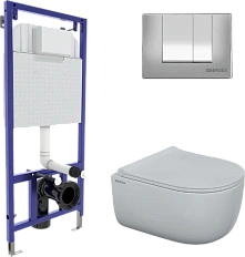 Унитаз с инсталляцией BERGES Ego кнопка хром глянец