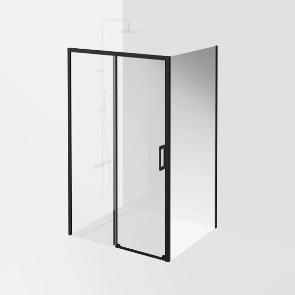 Душевая дверь в нишу Kerama Marazzi Vetro 120 см профиль черный VE.120.SD.BLK.M (детальная фотография), черные