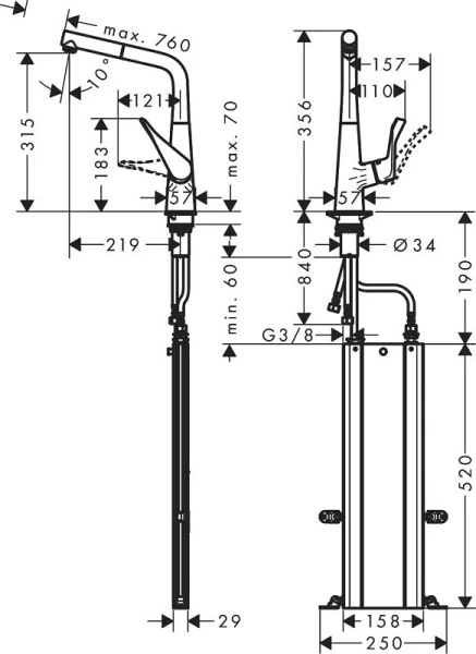 Смеситель для кухни Hansgrohe Metris M71 сталь 73812800 (детальная фотография), для кухни
