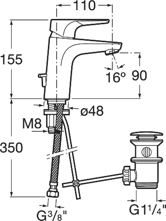 Смеситель для раковины Roca Atlas с донным клапаном 5A3090C0M (детальная фотография), из латуни, недорогие, округлая форма, с донным клапаном