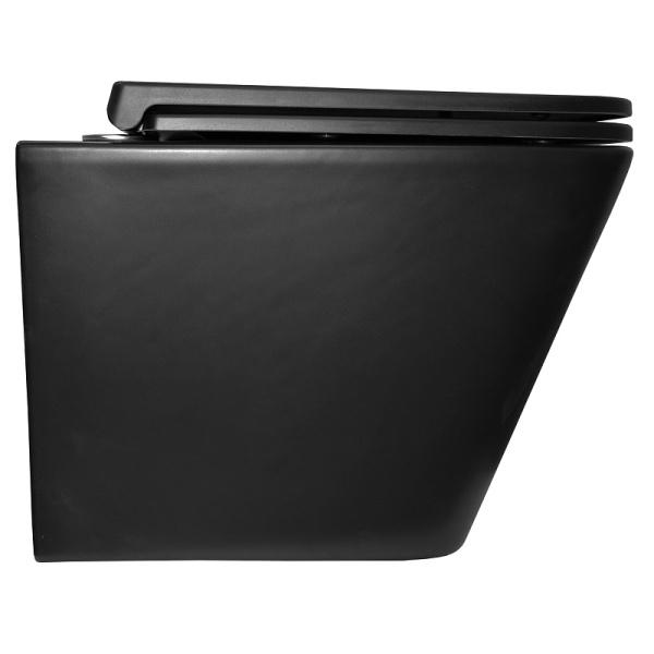 Унитаз подвесной Azario Teramo черный матовый AZ-0052-UQ1MB (детальная фотография), с горизонтальным, прямым выпуском, с прямым выпуском