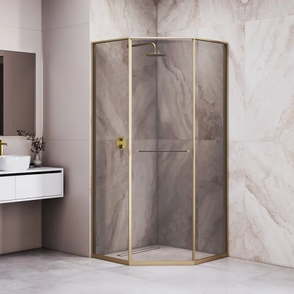 Душевой уголок RGW Stilvoll SV-82Gb R 90x90 см стекло тонированное, правый 33328299-36R (детальная фотография), золото