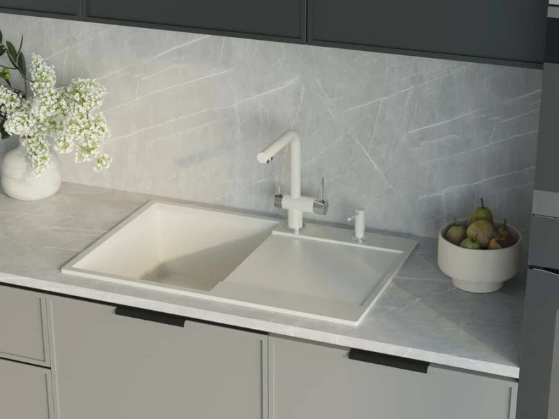 Мойка для кухни Omoikiri Daisen 78T WH 78 см белая 4993522 (детальная фотография), прямоугольной формы