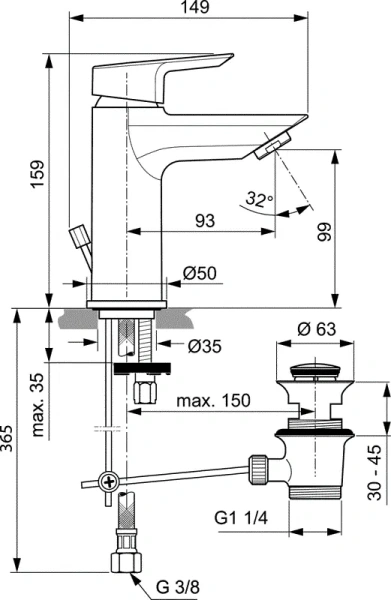 Смеситель для раковины Ideal Standard Tesi литой излив A6557AA (детальная фотография), для раковины