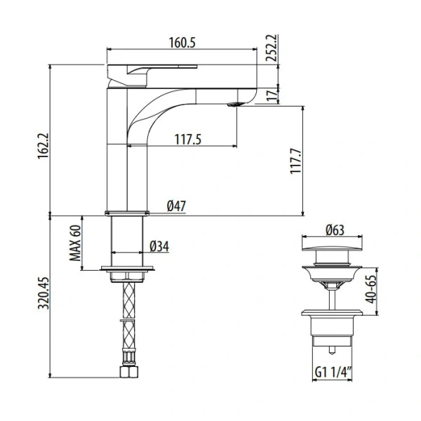 Смеситель для раковины Gattoni H2Omix7000 7004570 с донным клапаном (детальная фотография), для раковины