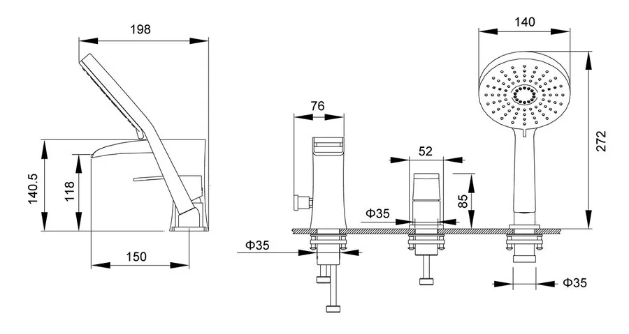 Смеситель для ванны Timo Lumi хром 4210/00Y (детальная фотография), для ванны