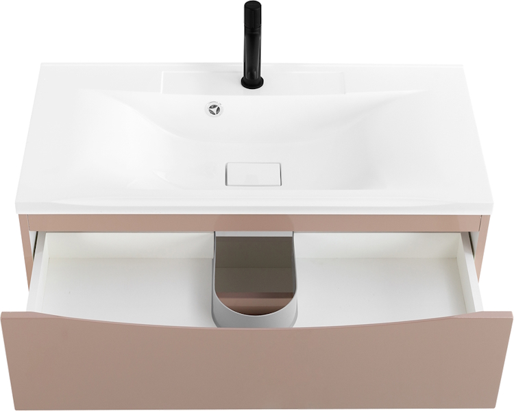 Тумба под раковину подвесная BelBagno Marino 90 см capucino lucido MARINO-900-2C-SO-CL-P (детальная фотография), светло-коричневая