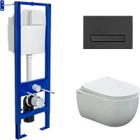 Унитаз с инсталляцией BERGES Atom Line кнопка черная SoftTouch