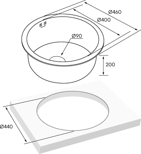 Мойка для кухни Paulmark Werra PM404646 46 см круглая (детальная фотография), 45x45 см