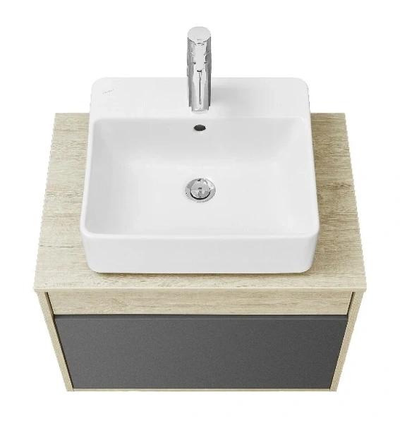 Тумба под раковину подвесная Акватон Лофт Урбан 65 см серый графит/дуб орегон 1A254001LQX60 (детальная фотография), подвесная, пристенная