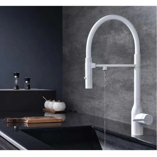 Смеситель для питьевой воды Paulmark Magneto One белый матовый Ma213188-WH (детальная фотография), высокие, из латуни, округлая форма, для питьевой воды с фильтром