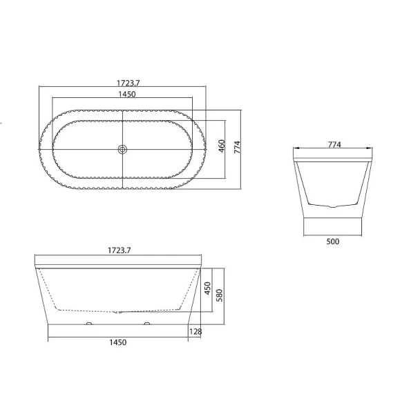 Ванна акриловая Grossman Forta, GR-27021, 170 x 75 см, отдельностоящая, белая (детальная фотография), акриловые