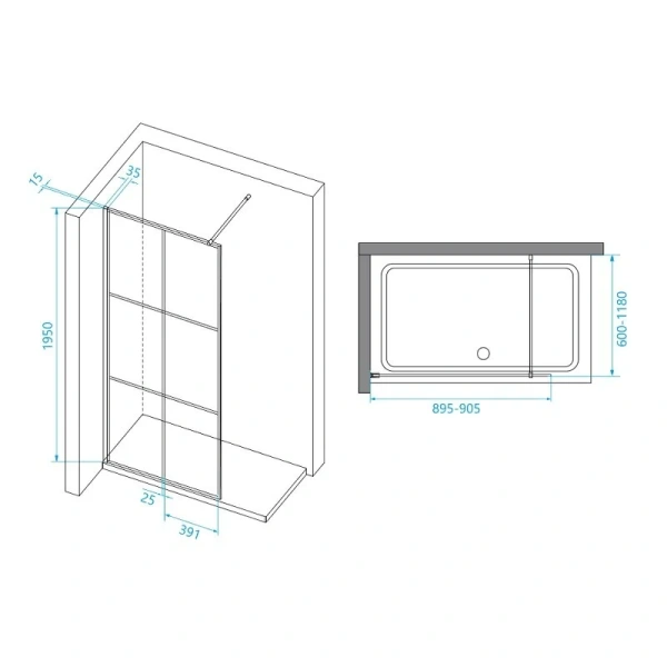 Душевая перегородка RGW Walk In WA-111B 90 см профиль черный 411011109-84 (детальная фотография), современные, hi-tech