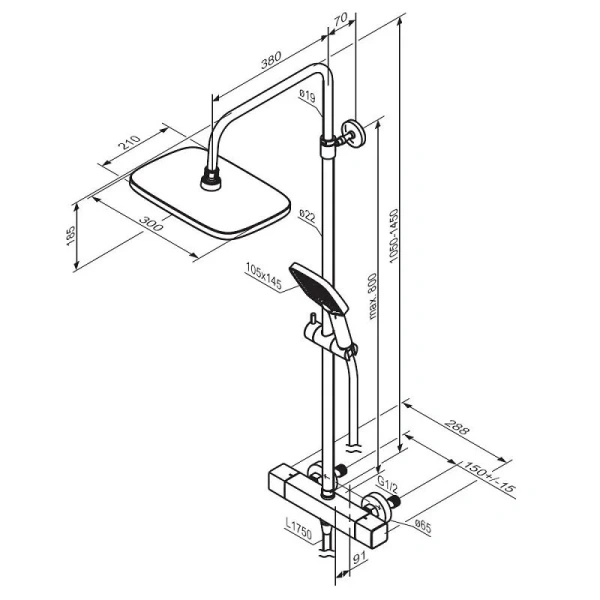 Душевая стойка Damixa Gala 953800 с термостатом (детальная фотография), современные, hi-tech