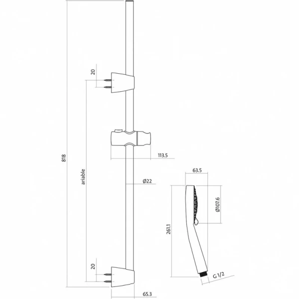 Душевой гарнитур Cersanit Neno хром 63068 (детальная фотография), душевые гарнитуры