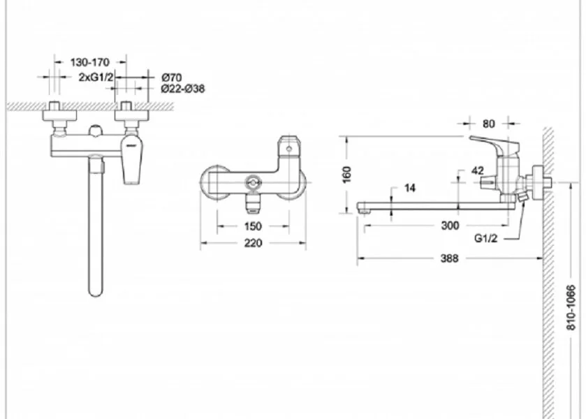 Смеситель для ванны Bravat VEGA F6119177CP-01L (детальная фотография), для ванны