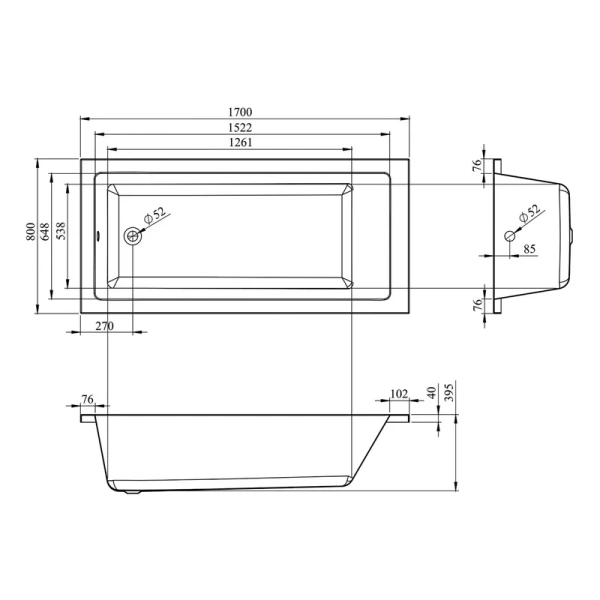 Ванна акриловая Lavinia Boho Element 170x80 см белая 37090080 (детальная фотография), белые