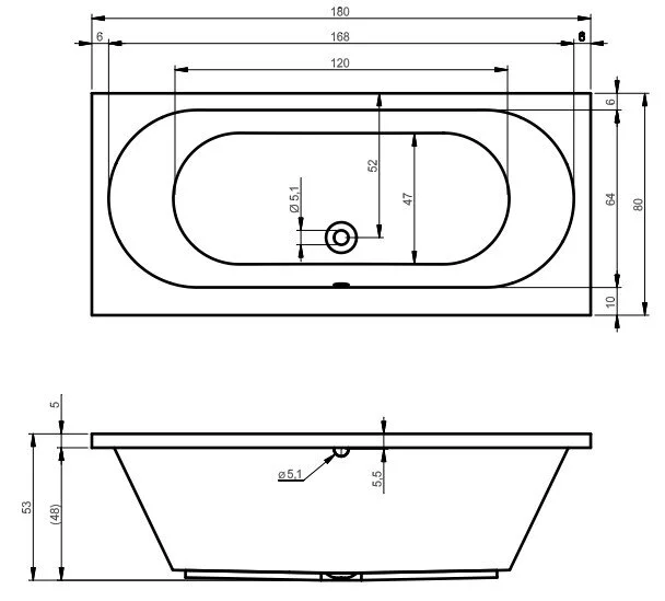 Ванна гидромассажная Riho Carolina 180 x 80 см, AIR BB5400500000000_AIR (детальная фотография), акриловые