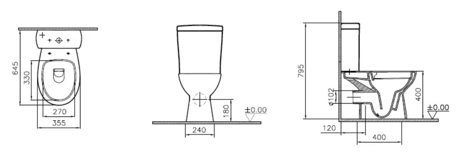Унитаз компакт VitrA Zeitgeist безободковый 9864B099-7208 (детальная фотография), напольные