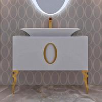 Тумба со стеклянной столешницей без раковины, с 2 ножками, белая 100см. Фурнитура ЗОЛОТО. La Beaute Savoie