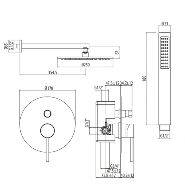 Душевой комплект Gattoni Circle One белый матовый 9090/PDBO (детальная фотография), душевые комплекты, наборы