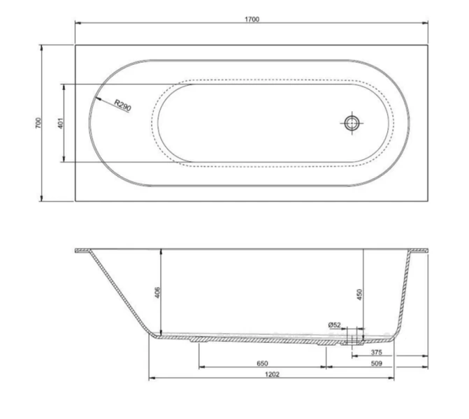 Ванна Uperwood VLotus17070W, 170 х 70 см, искусственный камень, белая матовая (детальная фотография), искусственный камень