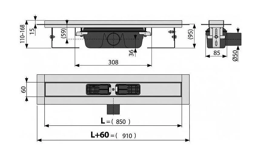Душевой лоток Alcaplast APZ 85 см регулируемые ножки APZ6S-850 (детальная фотография), другие