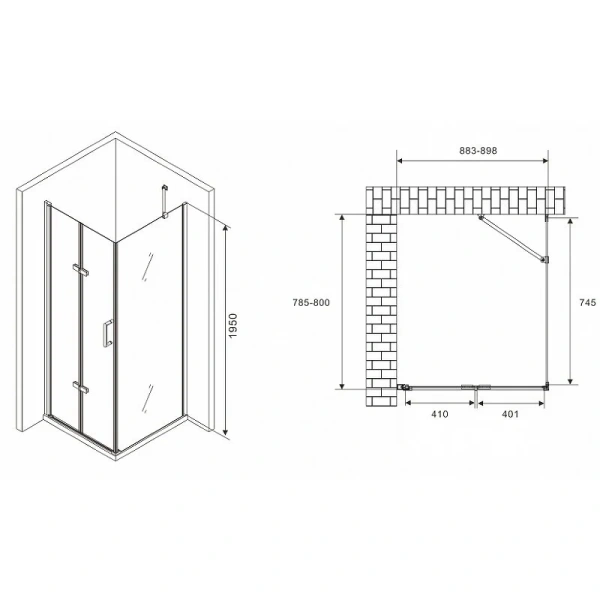Душевой уголок Abber Zart 90х80 см профиль хром, стекло прозрачное AG08090P-S81 (детальная фотография), прямоугольные
